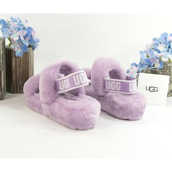 UGG Fluff Oh Yea Lilac Purple Sheepskin Fur Slippers Slides Sandals NIB - Picture 3 of 11
